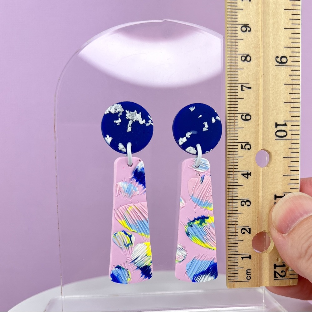 Colorful Abstract Design Polymer Clay Dangle Earrings Handmade Funky - Picture 8 of 10
